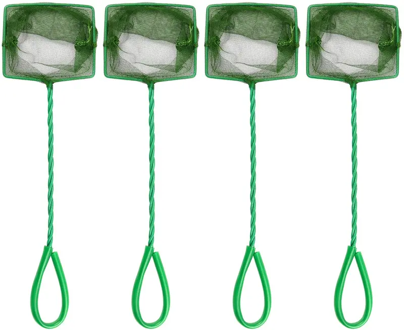 Awpeye - Red de pesca para acuario, 4 unidades, nailon de malla de cierre rápido con mango de plástico, color verde