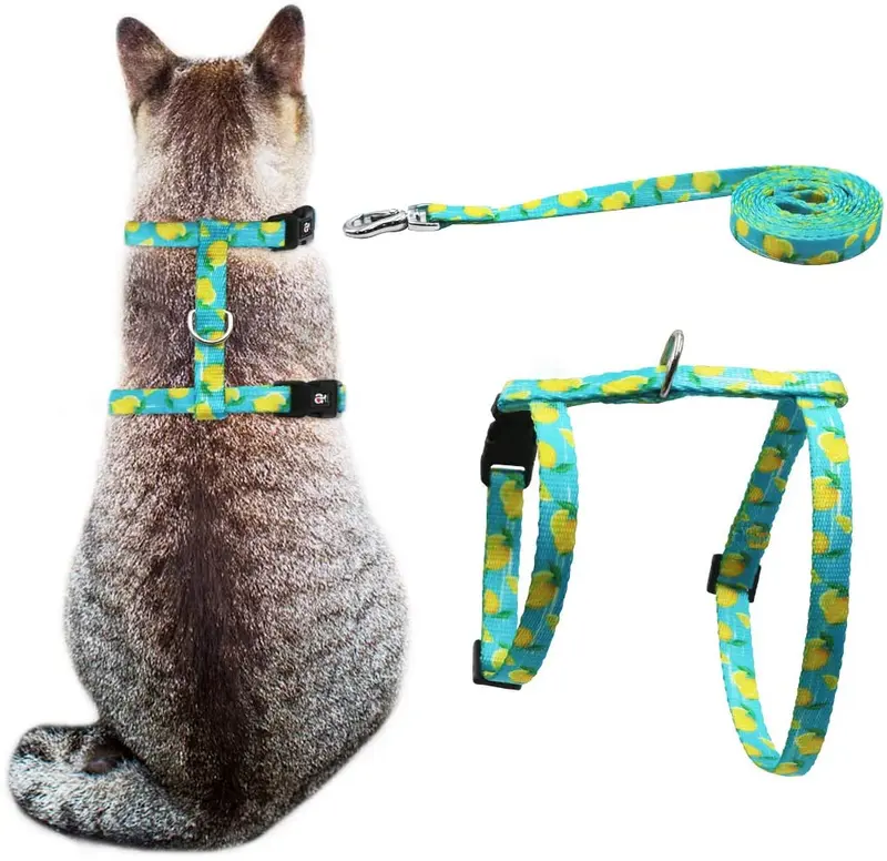 Azuza Arnés y Correa para gato para caminar, a prueba de escape, lindos limones en color brillante, suave y ajustable arnés para gatos
