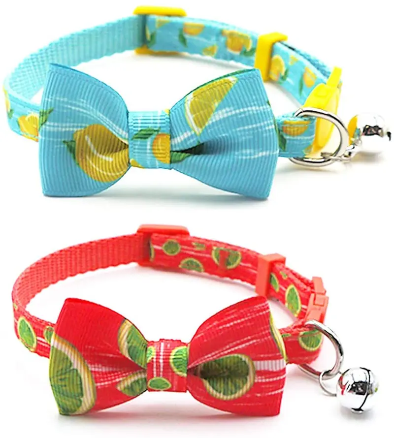 azuza Collar para gato con campana, collar ajustable para gato con pajarita, collares de seguridad para gatos, paquete de 2