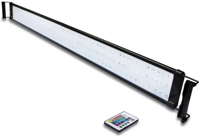 Barrina 48" Campana de Acuario Iluminación Cambiando Color Control Remoto Regulable RGB Luz LED para Acuario Tanque de Peces para Agua Fresca y Salada con Soporte Extensible, 45 a 50 Pulgadas 4FT