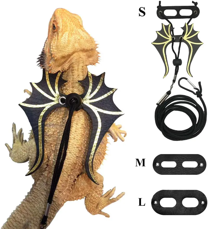 Bearded Dragon Lizard Arnés de correa – Paquete de 3 tamaños de dinosaurio ala Lizard arnés correa para dragón Bearded Lizard Reptiles