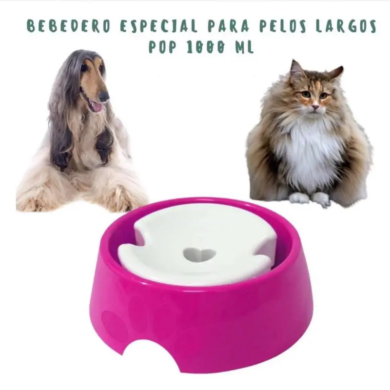 Bebedero Plast Perro Pelo Largo 1000ML Fucsia