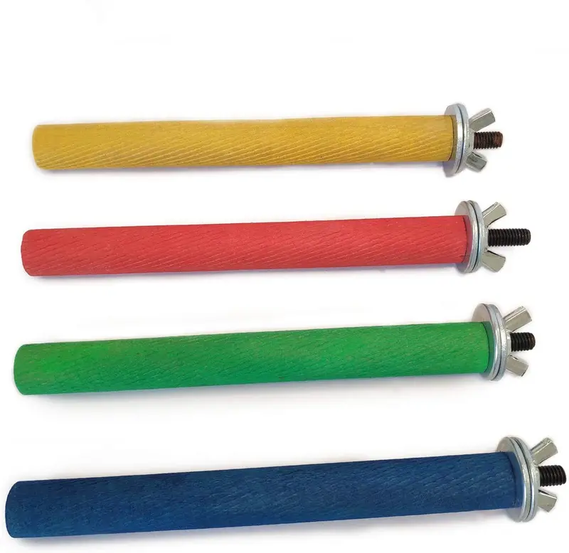 BESTWD - Juego de 4 piezas de soporte para pájaros, jaula de pájaros, accesorios de madera natural colorida para perca, plataforma para moler patas