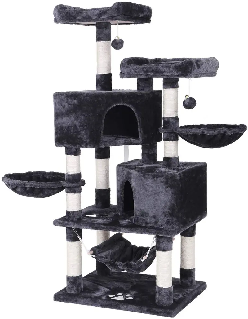 BEWISHOME Condominio de árbol de gato de varios niveles con postes de rascador de sisal, perchas, casas, hamaca y cestas, muebles de torre de gato Kitty centro de actividad Kitten Play House MMJ05