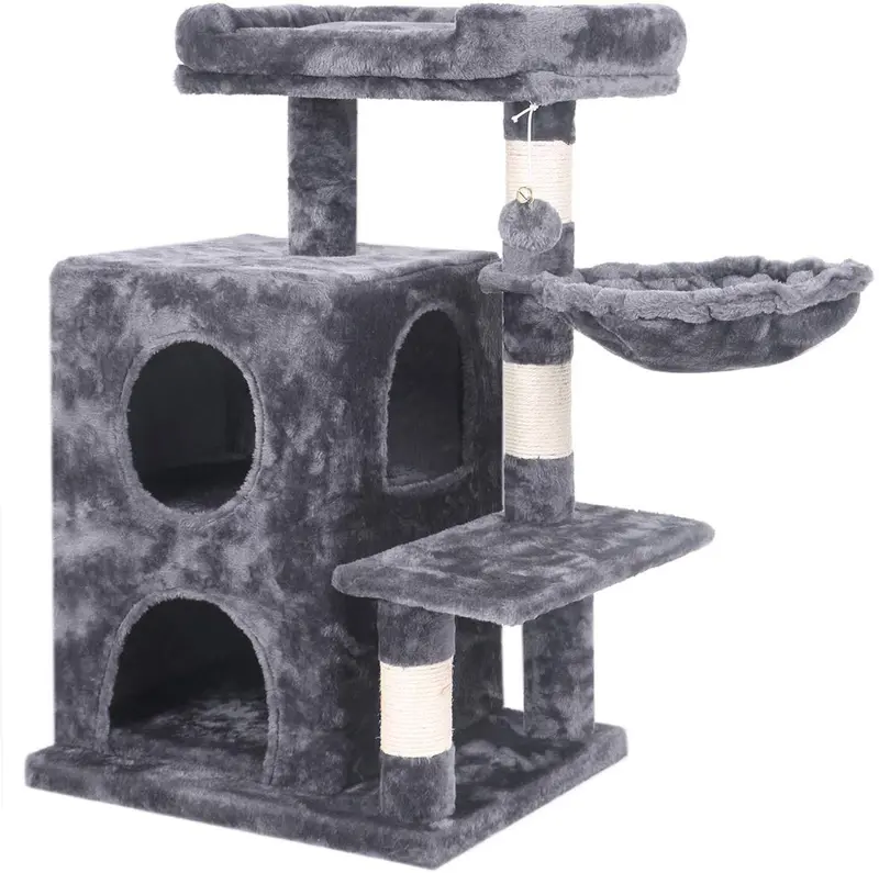 BEWISHOME Condominio de árbol para gatos con postes rascadores de sisal, perca de felpa, casas dobles y cesta, muebles de torre para gatos, centro de actividades para gatitos, casa de juegos MMJ06