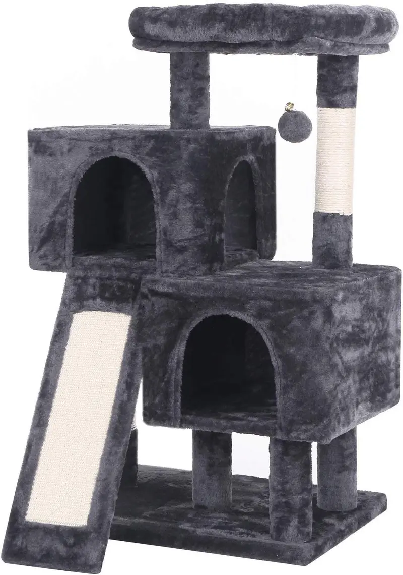 BEWISHOME Condominio de árbol para gatos con postes rascadores de sisal, tabla para rascar, percha de felpa y casas dobles, muebles de torre para gatos, centro de actividades para gatitos