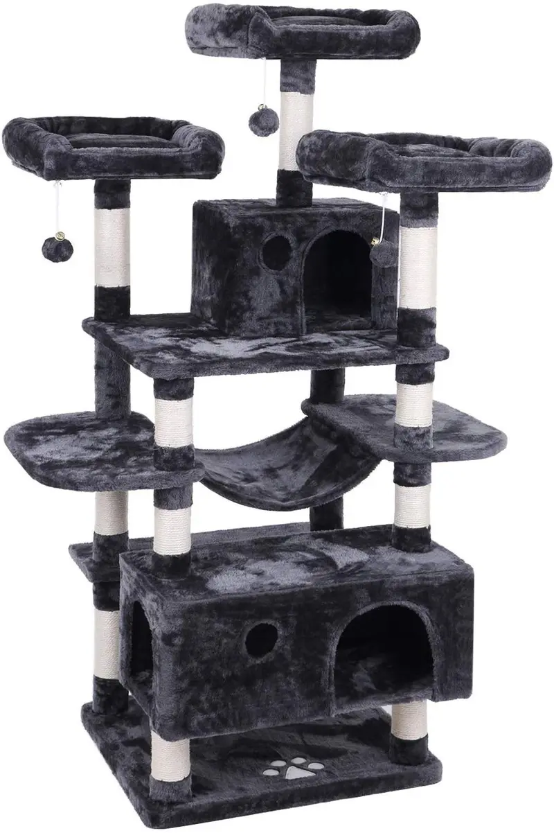 BEWISHOME MMJ03 - Hamaca grande para gatos con postes de sisal para arañar perchas, muebles de torre para gatos, centro de actividades para gatitos