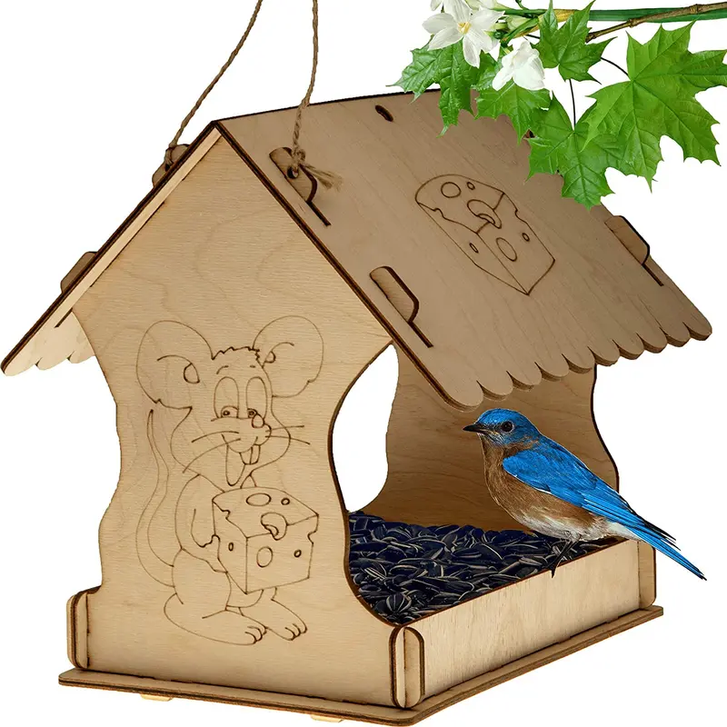 Bird Feeder Made from Wood with Seed Tray, Outdoor Birdfeeders for Wild Birds Made from Wood