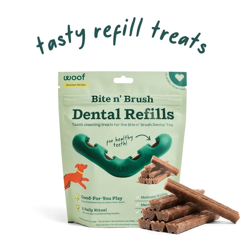 Bite n’ Brush Refills para Perros | Limpieza Dental Natural con Cada Mordida de Woof