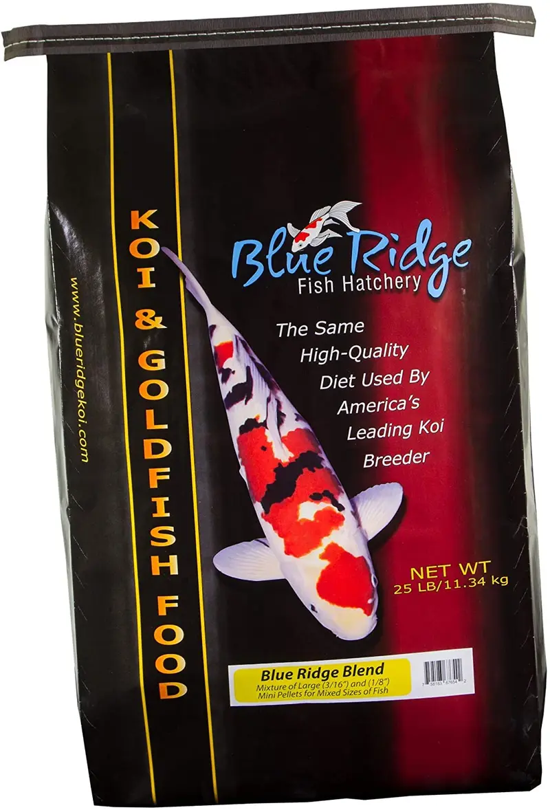 Blue Ridge Fish Food Pellets, Koi y Goldfish Fórmula de crecimiento, Mini 1/8" y estándar 3/16" Pellet flotante, dieta equilibrada