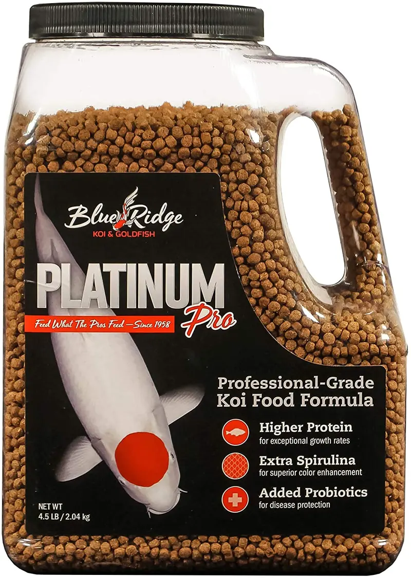 Blue Ridge Fish Food Pellets, Koi y Goldfish Platinum Fórmula profesional, flotante 3/16" Pellet, dieta equilibrada