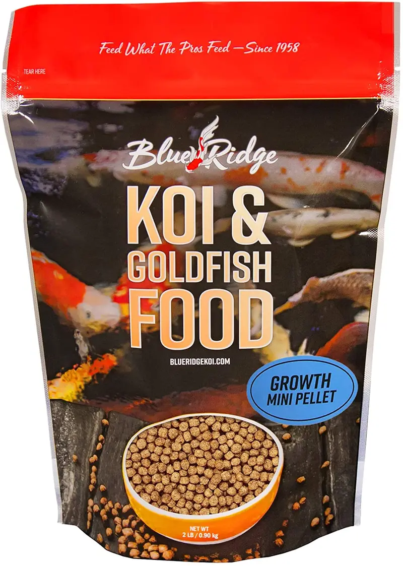 Blue Ridge - Pellets de comida para pescado, fórmula de crecimiento de peces dorados y Koi, mini pellet flotante de 1/8 pulgadas, dieta equilibrada