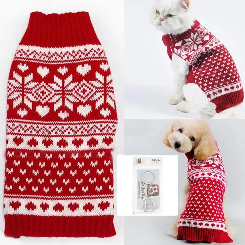 bolbove suéter de cuello alto para mascota rojo copo de nieve para perros pequeños y gatos. Prendas de punto