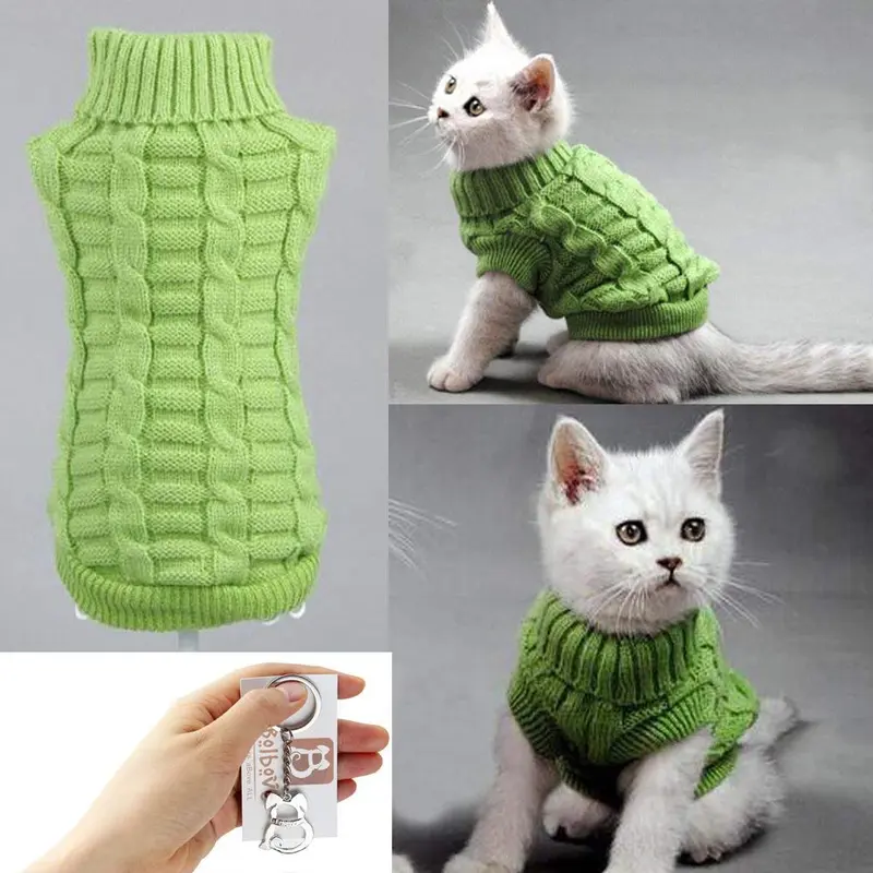 Bolbove suéter tejido para perros pequeños y gatos con cuello alto para clima frío