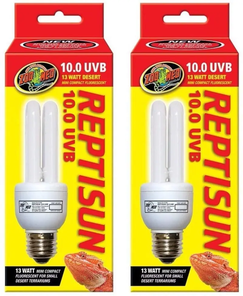 Bombilla fluorescente Zoo Med ReptiSun de 10.0 UVB, mini compacto (de 13 vatios), Paquete de 2