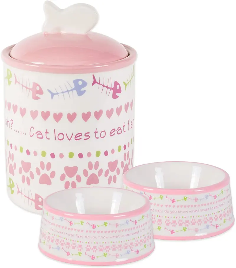 Bone Dry DII Ceramic Pet Food & Water Sets, Perfect Feeding and Treat Storage Supplies for Dogs and Cats