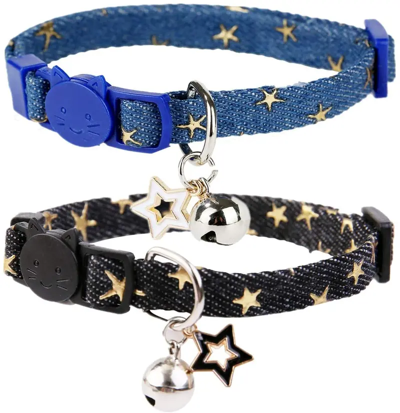 Boombone Star - Collar de gato con campana, 2 unidades de collares para cachorros con colgantes de estrella