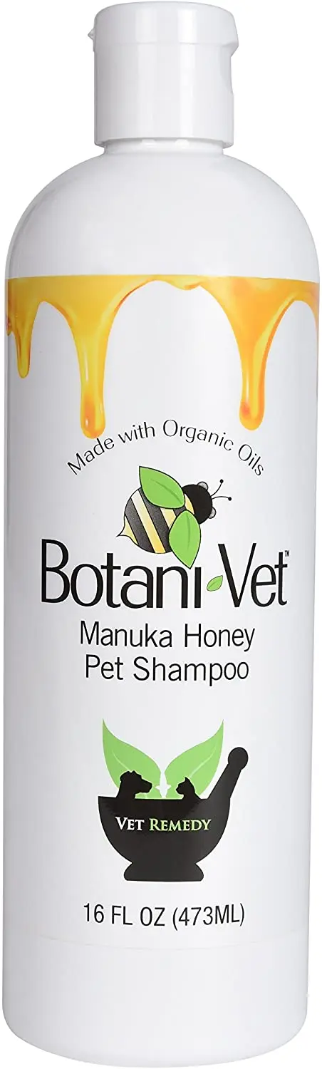 botanivet Miel de Manuka Pet Champú Orgánico Certificado 16 oz – 100% Ingredientes Naturales – Veterinaria Dermatólogo formulado para alergias y prurito