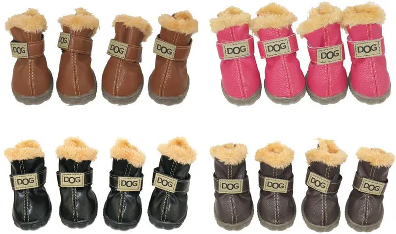 Botas antideslizantes para perros, envío desde Estados Unidos, zapatos calientes para el invierno, antideslizantes, protectores de patas, set de 4 piezas con un anillo de pelo