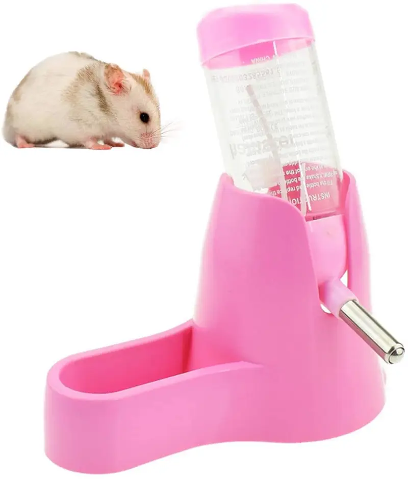 Botella de agua 3 en 1 para colgar hámster, dispensador automático de mascotas con base para hámster enano, rata, erizo