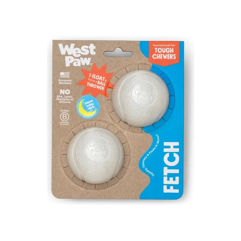 Boundr Glow de West Paw® 2 Pack Tamaño Chico – Pelotas Squishy que Brillan en la Oscuridad para Perros