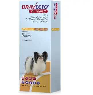 Bravecto 1 M TRIPLE S 50 mg 3 Tableta (2.5 a 5 kg) Control de parásitos internos y externos