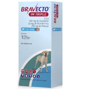 Bravecto 1 M TRIPLE XL 400 mg 1 Tableta (20 a 40 kg) Control de parásitos internos y externos