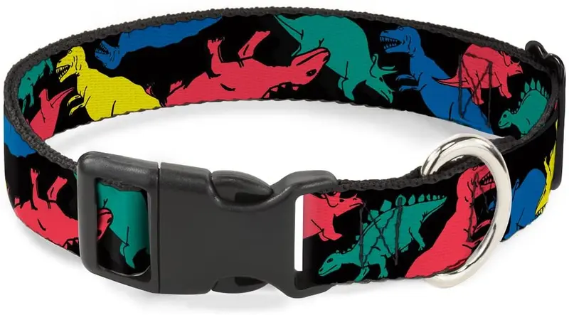 buckle-down pc-w30427-m Dinosaurios Negro/Multicolor de plástico Clip Collar, Medio/11 – 17"