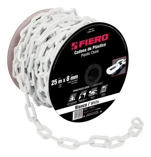 Cadena de plastico de 8mm 25 mts blanca