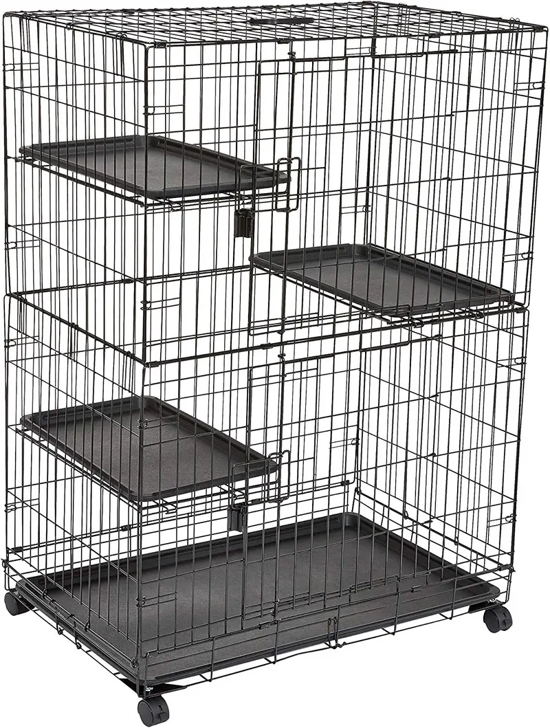 Caja grande de 3 pisos para gatos, diseño de jaula de gato, color negro