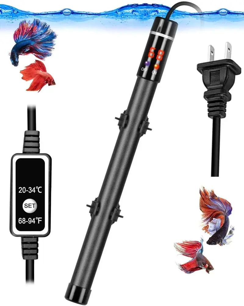 Calentador de acuario, calentador sumergible para tanque de peces con sistema de termostato de tubo de titanio, juego digital LED y mando a distancia para tanque de 50-80 galones