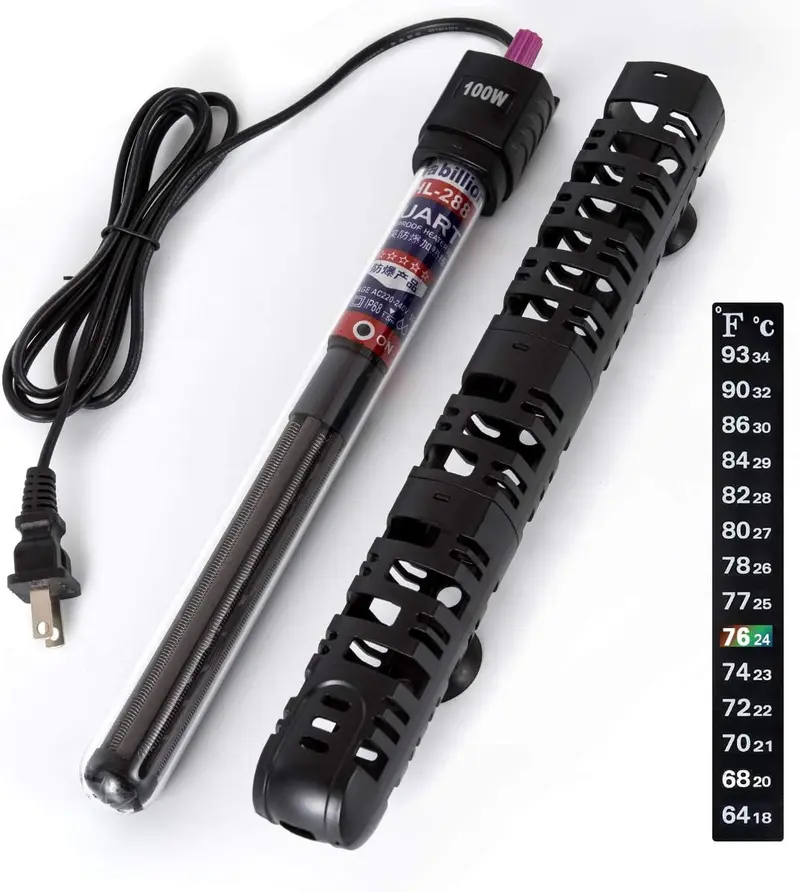 Calentador de acuario UPMCT, 50 W, 100 W, 300 W, calentador sumergible de tanque de peces con termómetro, ajuste de tira, termostato de perilla, apto para 5 a 85 galones