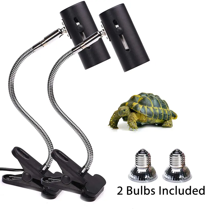 CalPalmy - Juego de 2 lámparas de 25 W para reptiles UVA UVB, soporte y zócalos ajustables ampliados para mascotas Brooder Coop Pollo, Lagarto Tortuga, Serpiente de Acuario Hábitat y bombillas de luz