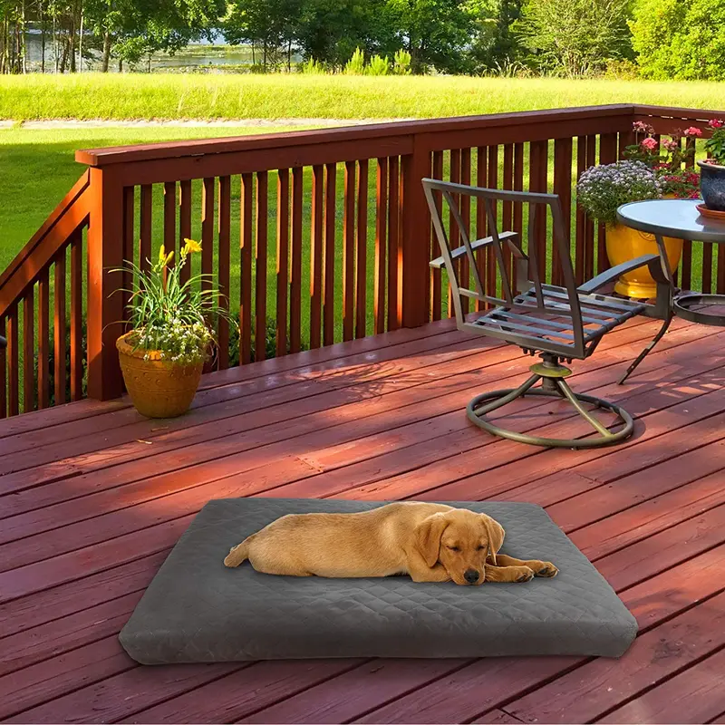 Cama de espuma viscoelástica impermeable para mascotas, para interior y exterior, con parte inferior antideslizante y funda lavable extraíble