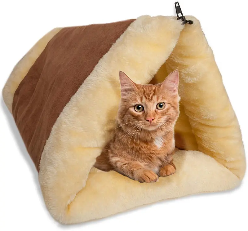 Cama de gato 2 en 1 OxGord, con túnel de lana, colchón interior y pirámide