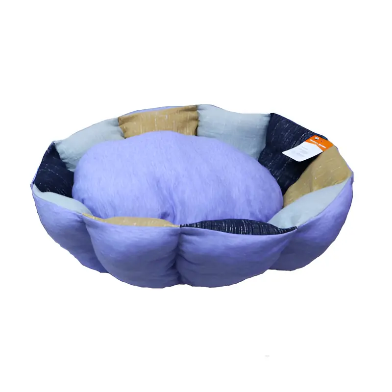 Cama para Mascotas Redonda Celeste con Líneas