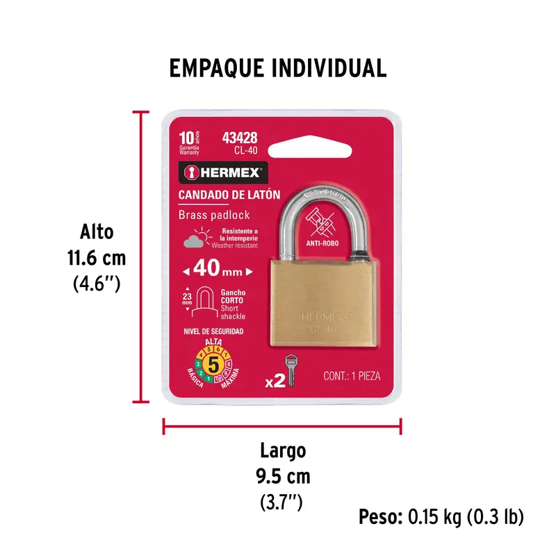 CANDADO DE LATON 40MM 43428