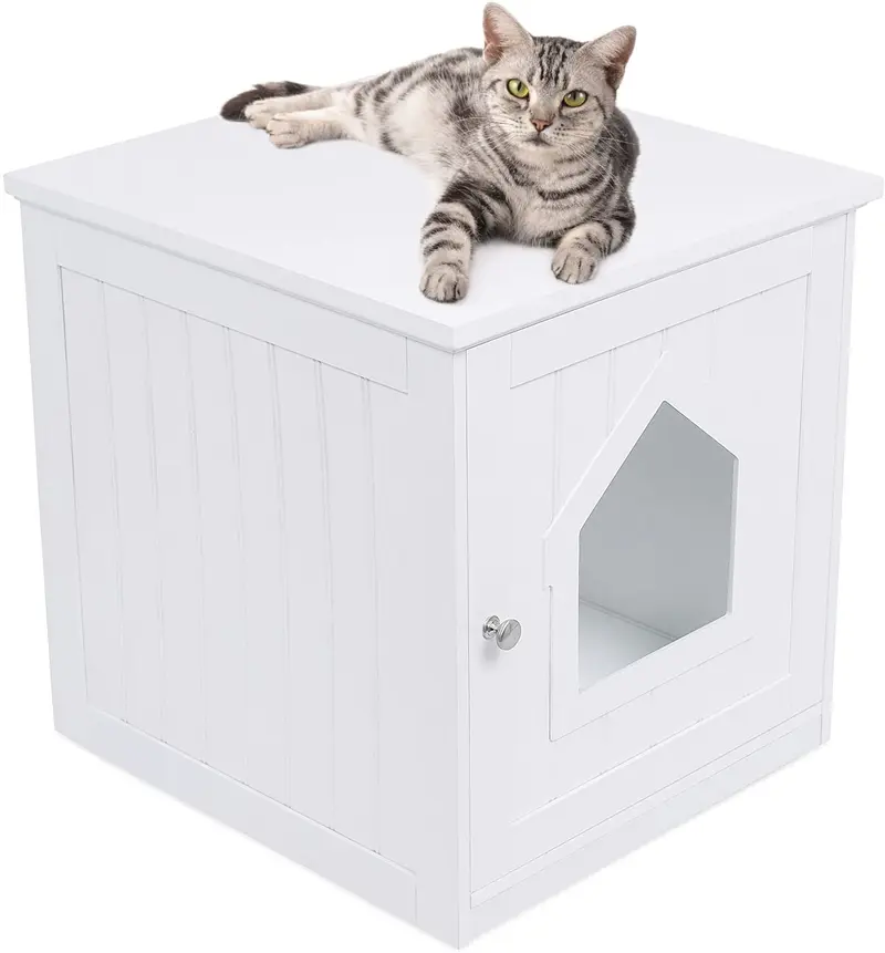 Casa para gatos decorativa y mesa auxiliar Internet's Best, casa para mascota de interior con cerramiento de caja de arena