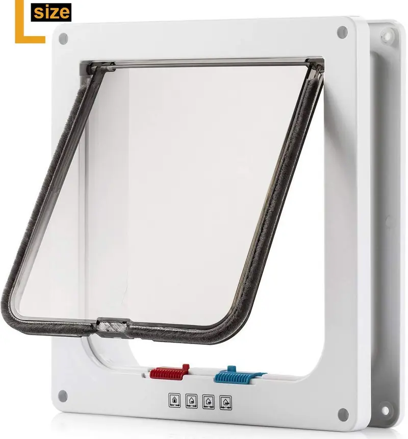 Cat puerta con cerradura de 4 Way, Cat Flap Puerta Grande, color blanco Pet Puerta Kit para gatito pequeño perro, instalación fácil de, el tamaño 9.2" x 2" x 9.9"