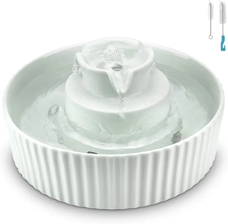 Cat Water Fountain Porcelain, Cupcake Pet Fountain for Cat and Dog, Scratch Resistant Cat Water Dispenser, Easy to Clean Ultra Quiet, Cleaning brushes, Classic Design, Stronger than Ceramic Fountain