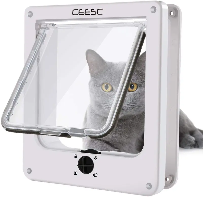 CEESC Puerta para gato, puerta magnética para mascotas con cerradura giratoria de 4 vías para gatos, gatitos y gatitos, versión actualizada