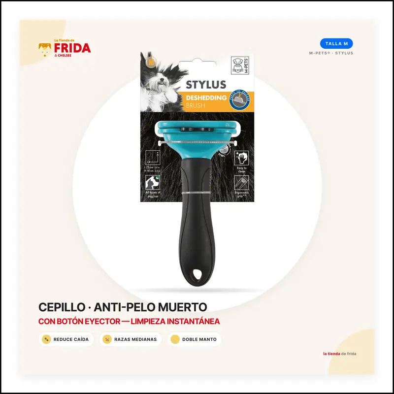 Cepillo Deslanador STYLUS con Botón Eyector para Perros | M‑PETS®