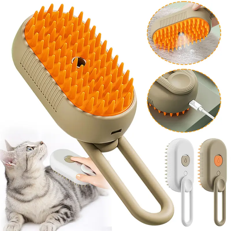 Cepillo Eléctrico de Vapor 3 en 1 para Gatos y Perros - Masaje, Quitapelos y Desenredante