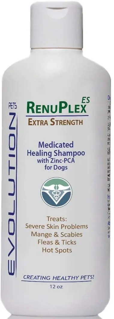 Champú para perros tratados por sarna. Champú antihongos RenuPlex, extra fuerte para perros. Elimina sarna, ácaros y costras. Champú antihongos, All Natural para perro. .