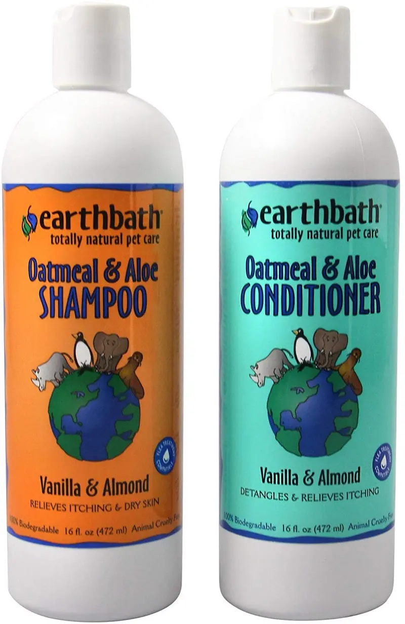 Champú y acondicionador de harina de avena y aloe de Earthbath (vainilla y almendra) – (1) 16 oz champú, (1) 16 oz acondicionador