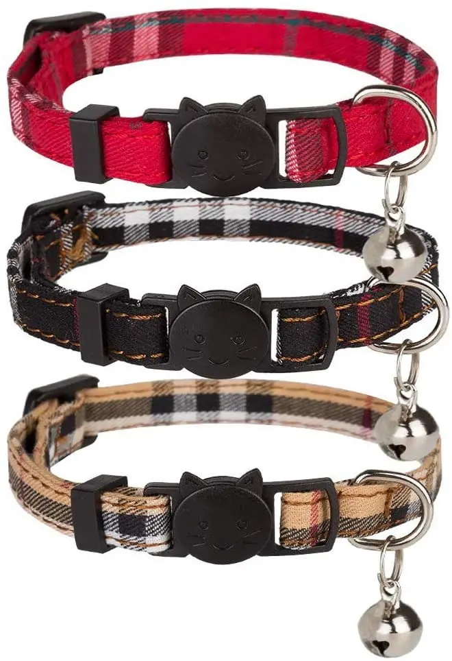 Cholegift Kitty - Collar de cuadros con diseño de gatos, cuadros clásicos, cuello ajustable