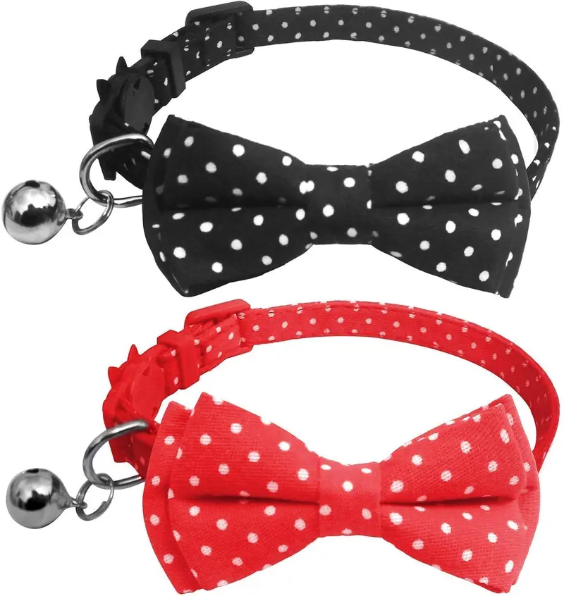 CHUKCHI Cat Collar Breakaway with Cute Bow Tie and Bell for Kitty and Some Puppies (red+Black) (red+Black)