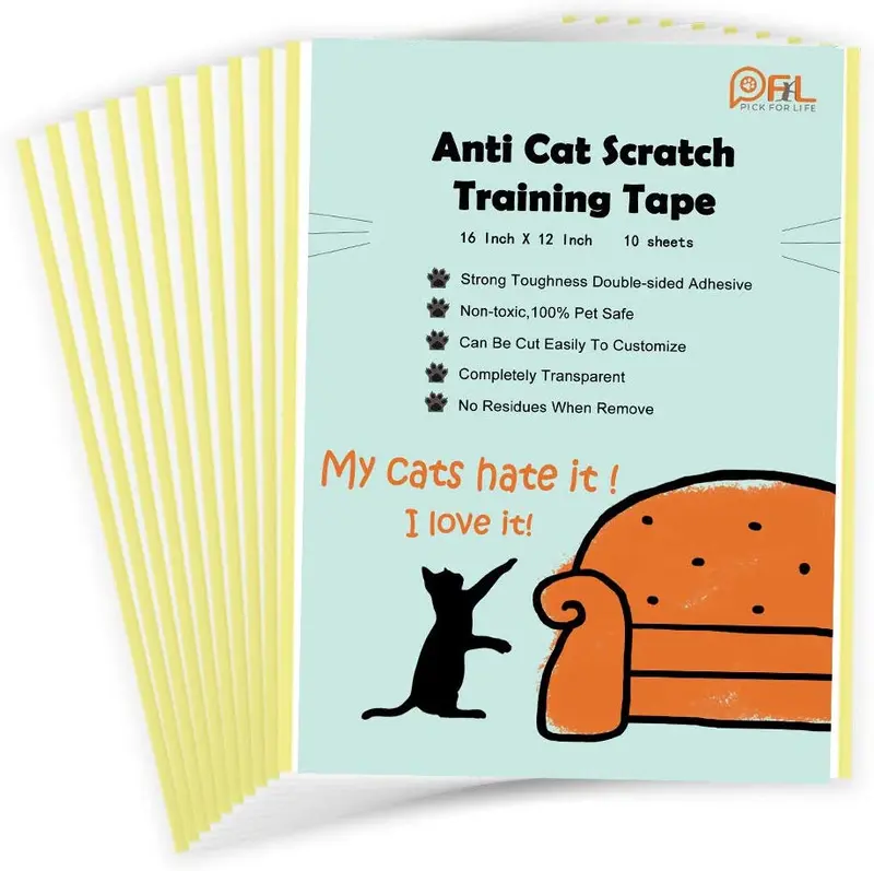 Cinta disuasoria para gatos antiarañazos, no deja residuos, cinta de entrenamiento antiarañazos para sofá, adhesivo extraíble de doble cara para muebles, tamaño grande 15.7 x 11.8 pulgadas, 10 hojas