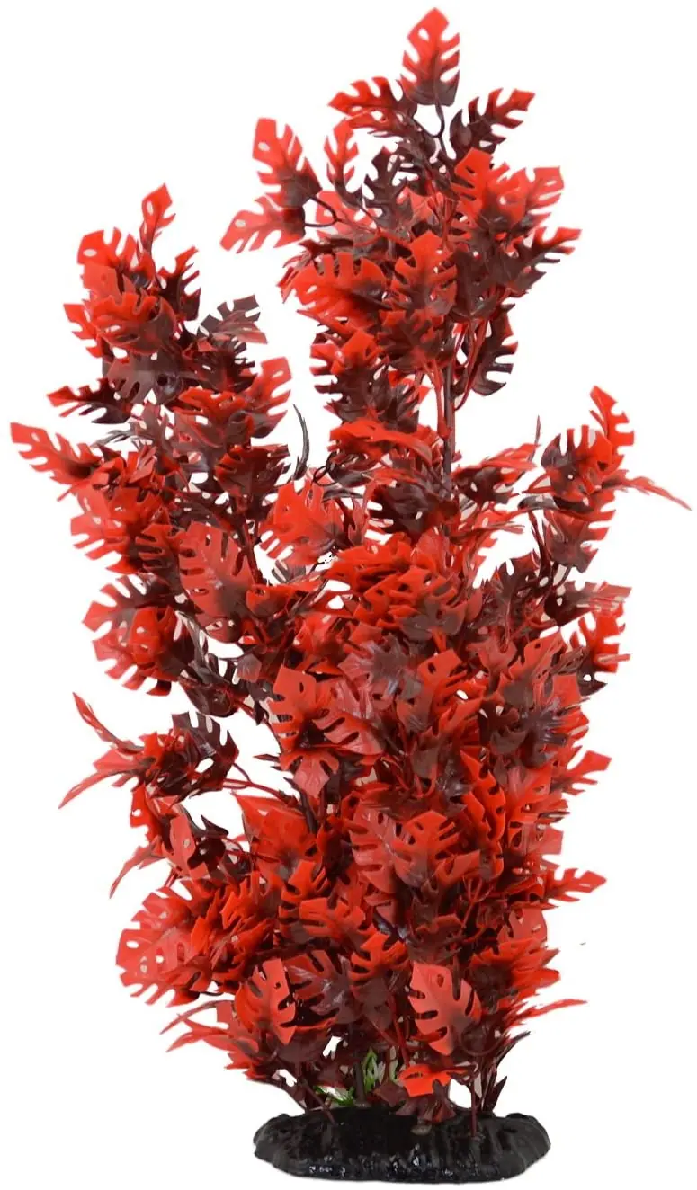 cnz Acuario Decoración Fish Tank Decoración Adorno Planta Artificial Plástico Rojo, 15-Inch