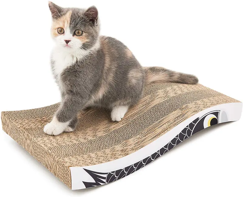 Coching Cat Scratcher – Almohadilla para arañazos de cartón curvado con tres diferentes texturas de diseño de rayones duraderos, reversible con gato orgánico, L